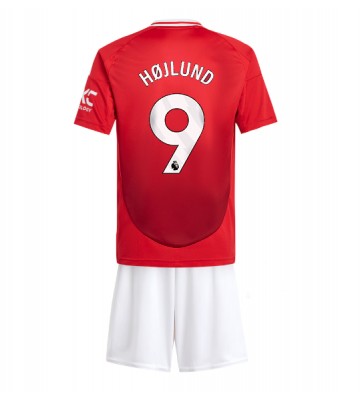 Manchester United Rasmus Hojlund #9 Primera Equipación Niños 2024-25 Manga Corta (+ Pantalones cortos)